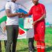 PHOTO REMINDER: Ali Muftawu of Nzema Kotoko receiving player of the month award from Domesticsportsgh.com brand Director Samuel Enyan.
