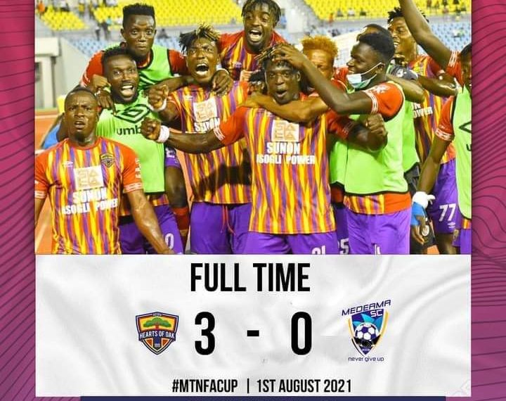 VIDEO: Hearts of Oak thrash Medeama SC 3-0 to book place in MTN FA Cup final against Ashgold