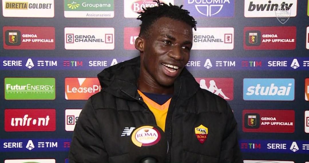 Happy moment: Afena-Gyan revels  in scoring brace against Genoa