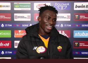 Happy moment: Afena-Gyan revels  in scoring brace against Genoa