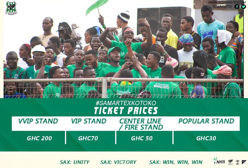 Rates for big Saturday clash between Samartex and Asante Kotoko confirmed
