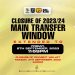 Transfer Registration Window extended to September 8